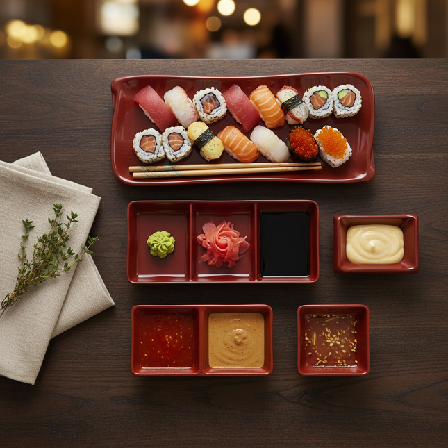 Red & Black Melamine Sauce Dish and Serving Plate Series - 5 Styles