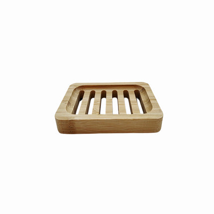 Kaizen Bamboo Wooden Soap Dish – Rectangular Draining Soap Holder with Non-Slip Pads (4.75" x 3.5")