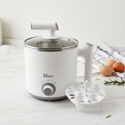 Narita Electric Hot Pot (1.2L) - Stainless Steel Interior – Compact Multi-Cooker/Water Boiler/Noodle Cooker (600W) - Office/Dorm Ready - NPC-1205