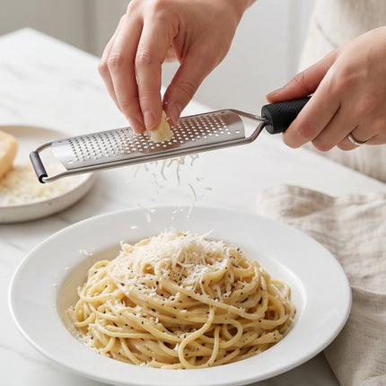 Kaizen Stainless Steel Cheese Grater with Protective Cover - 11.5" Long - Handheld Kitchen Grater for Cheese, Garlic, Ginger & Vegetables