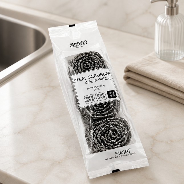 Sungbo Cleamy STS 430 Stainless Steel Scrubbers - 25g - 3 Pack - Made in Korea