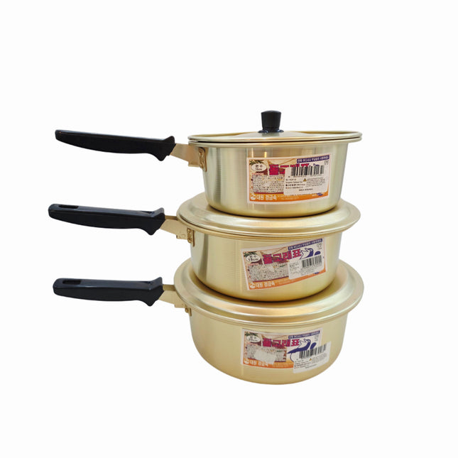 Dolphin Brand Gold Aluminum Korean Pots (One-Handle - 3 Sizes) - Made in Korea - Ramen & Hot Pot