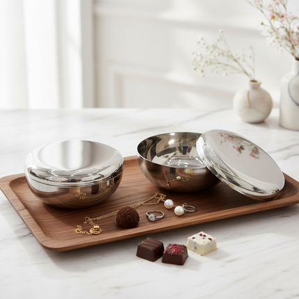 Stainless Rice Bowl with Lid (Plain Design)