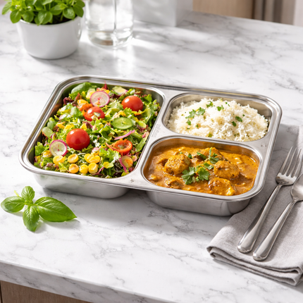 Stainless Steel Food Tray (3-partition)