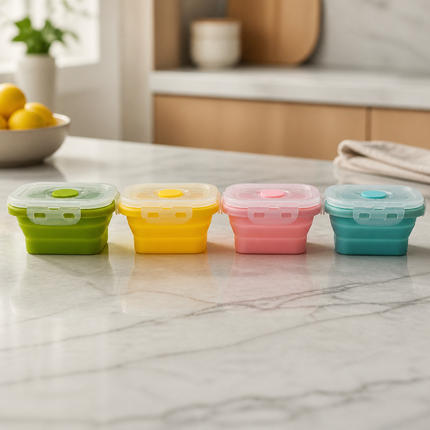 Kaizen Mini Collapsible Silicone Food Containers with Lids – 4-Piece Set - BPA-Free