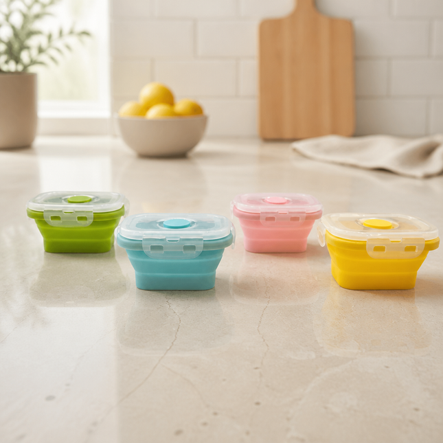 Kaizen Mini Collapsible Silicone Food Containers with Lids – 4-Piece Set - BPA-Free