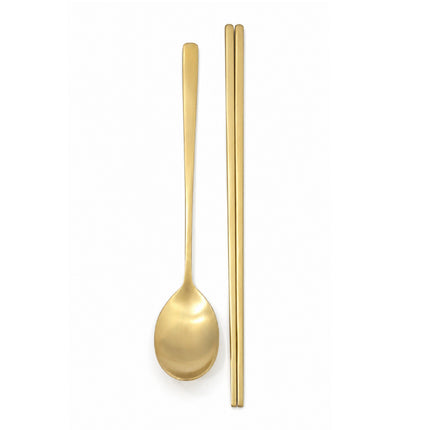 Traditional Korean Gold Titanium-Coated Stainless Steel Spoon or Chopsticks