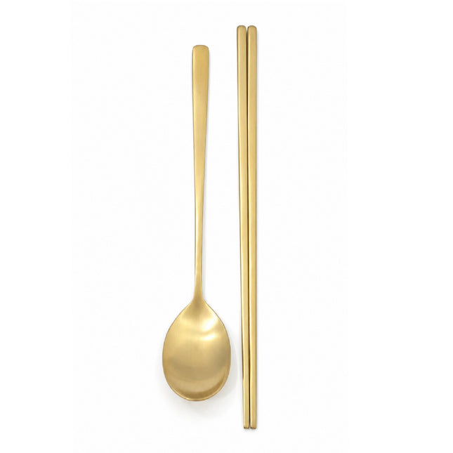 Traditional Korean Gold Titanium-Coated Stainless Steel Spoon or Chopsticks