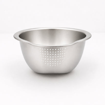 Stainless Steel Rice Washing & Draining Bowl with Textured Bottom Strainer - 10.6" x 9.4" (27 x 24 cm)