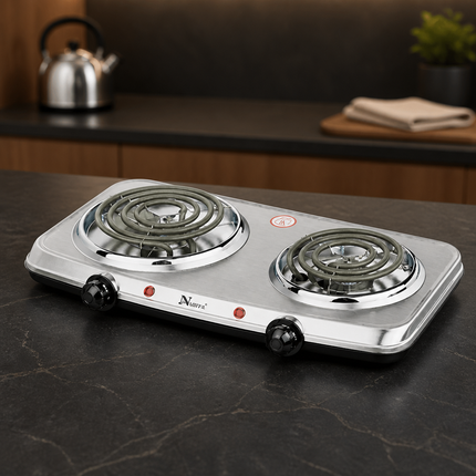 Narita Electric Double Burner Hot Plate - 1500W Countertop Coil Cooktop - 19" x 12" - ETL Listed
