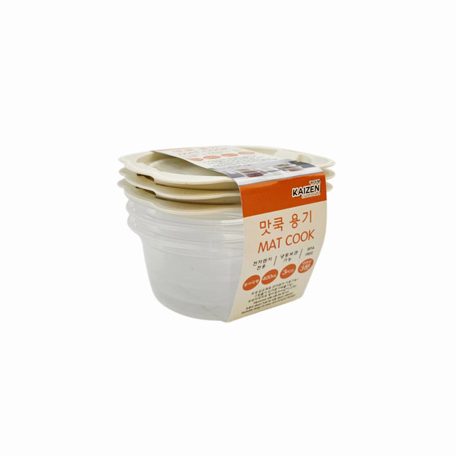 Kaizen Mat Cook Round Food Storage Container Set - 400 mL (13.5 oz) x 3 Pack - BPA Free - Microwave Safe - Made in Korea