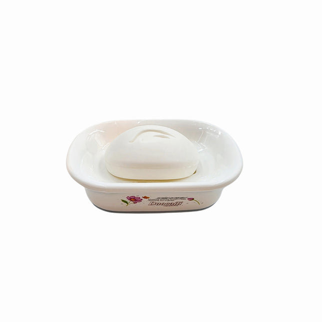 Floral Design Soap Dish W/ Detachable Slotted Drain Tray (Oval)