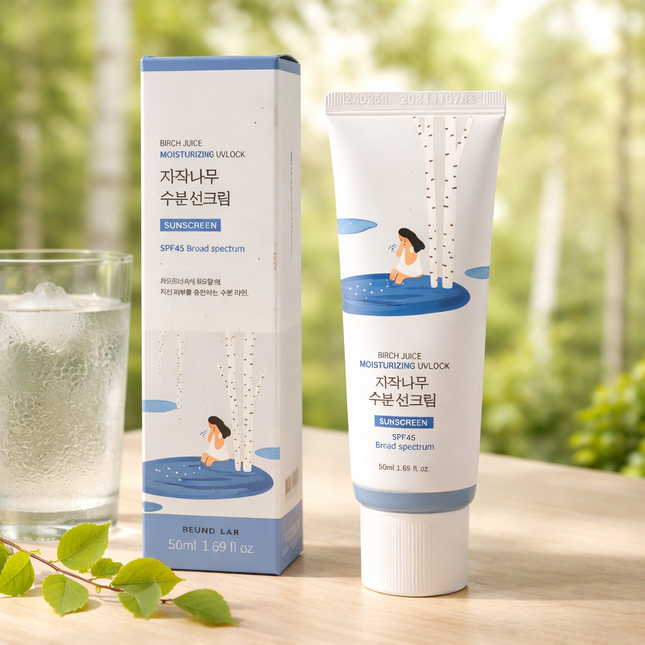 ROUND LAB Birch Juice Moisturizing Sunscreen SPF45 Broad Spectrum – Hydrating Daily UV Protection (50ml / 1.69 fl oz) - Made in Korea