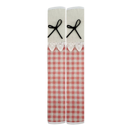 Refrigerator Handle Covers Large (2 pcs - Cute Plaid Ribbon Design) - Washable Cloth, Velcro Straps - Seat Belt Cover - 3 Colors