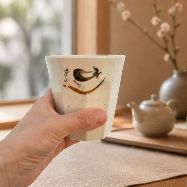 Traditional Eggplant Motif Melamine Cup - 9-Sided Polygon - Made in Taiwan