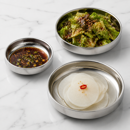 Double-Walled Stainless Steel Side Dish Plate, Korean Banchan Plate, 3 Sizes