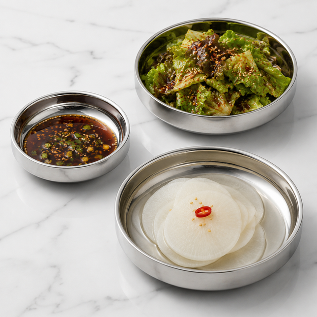 Double-Walled Stainless Steel Side Dish Plate, Korean Banchan Plate, 3 Sizes