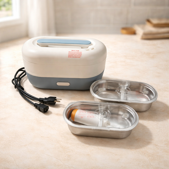 Food Safari Electric Cooking & Warming Lunch Box (350W) – 2-Layer Stainless Steel System – 1.0L – Vacuum Pump Included
