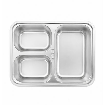 SUS304 Stainless Steel 3-Compartment Serving Tray, 9.5" x 6.75" x 1.5"