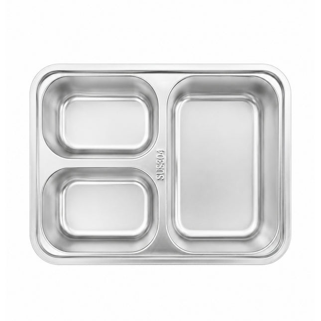SUS304 Stainless Steel 3-Compartment Serving Tray, 9.5" x 6.75" x 1.5"