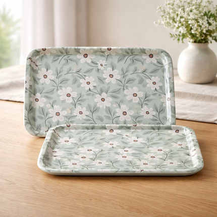 Floral Daisy Melamine Serving Tray - Rectangular Serving Trays - 3 Sizes (Small, Medium, Large)