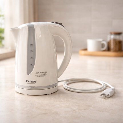 Kaizen 1.7L Electric Plastic Kettle with LED – Cordless Electric Kettle with 360° Rotating Power Base