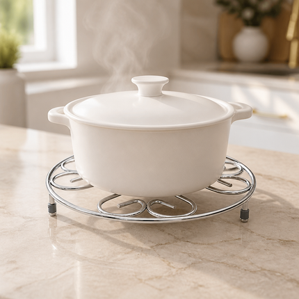 Stainless Steel Round Trivet with Non-Slip Feet – 8" Diameter - Hot Pat Mat