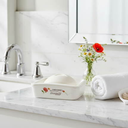 Floral Design Soap Dish W/ Detachable Slotted Drain Tray (Rectangle)