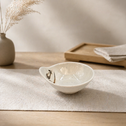 Traditional Eggplant Motif Melamine Round Sauce Dish with Raised Tab - 4.8 in - Made in Taiwan