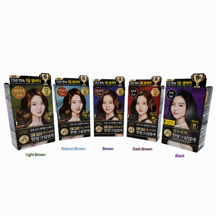 ReEn Korean Herbal Cream Hair Coloring Dye Complete Kit - 3 Applications (5 Colors) - Made in Korea