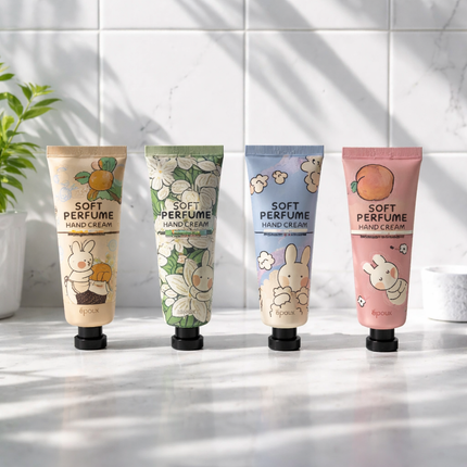 époux Soft Perfume Hand Cream – Korean Hand Moisturizer (Peach Breath, Tangerine Soap, Jasmine Fog, Powdery Mellow | 50 ml / 1.69 fl. oz.) - Made in Korea