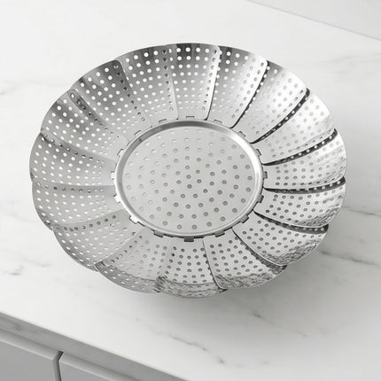 Stainless Steel Expandable Folding Steamer Basket with Folding Legs – 3 Sizes (Small, Medium, Large)
