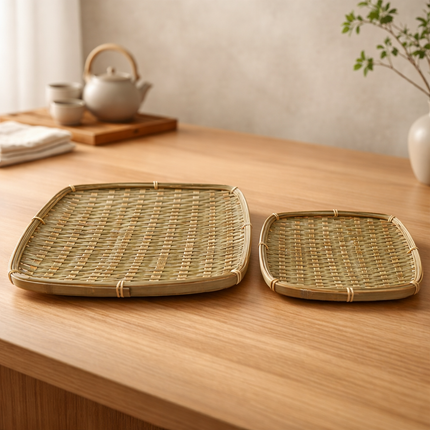 Home Art Rectangular Bamboo Draining & Serving Tray 2pc Set