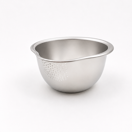 Stainless Steel Vegetable Washing & Draining Bowl with Built-In Strainer - 10.6" x 9.4" (27 x 24 cm)