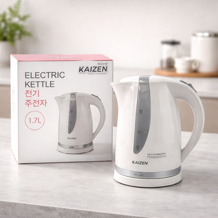 Kaizen 1.7L Electric Plastic Kettle with LED – Cordless Electric Kettle with 360° Rotating Power Base