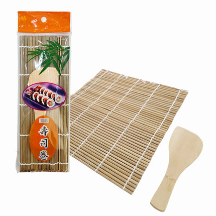 Home Art Bamboo Sushi Gimbap Rolling Mat with Mini Rice Paddle - 9.45 x 9.45 Inches