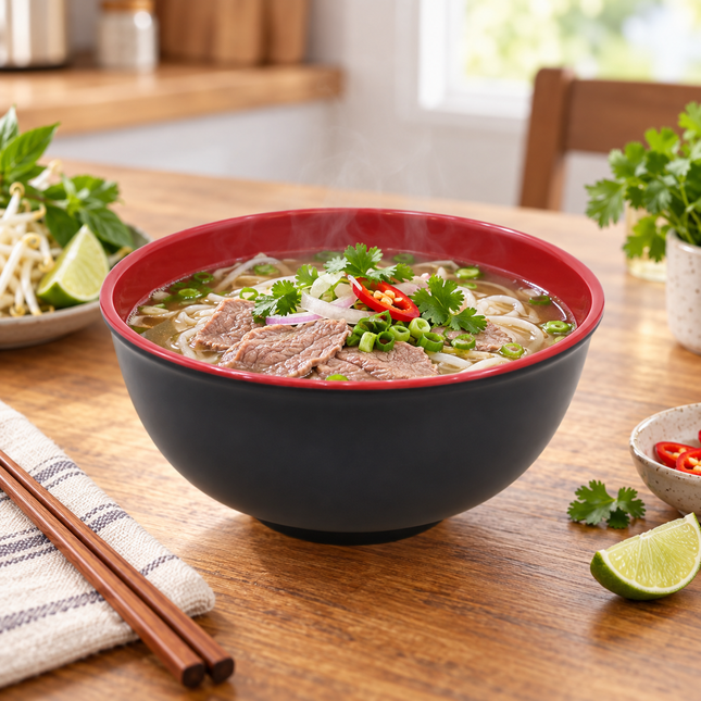 Red & Black Melamine Soup & Noodle Bowl – 6.5 in – Made in Taiwan
