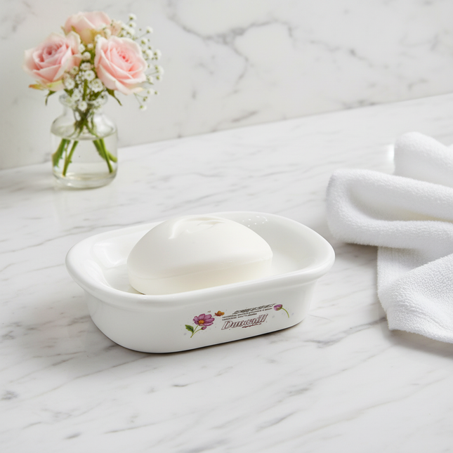 Floral Design Soap Dish W/ Detachable Slotted Drain Tray (Oval)