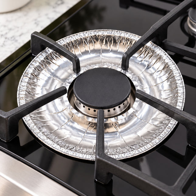 KAIZEN Disposable Round Aluminum Foil Gas Stove Burner Bibs / Liners - 8.9 in - 10 Pack