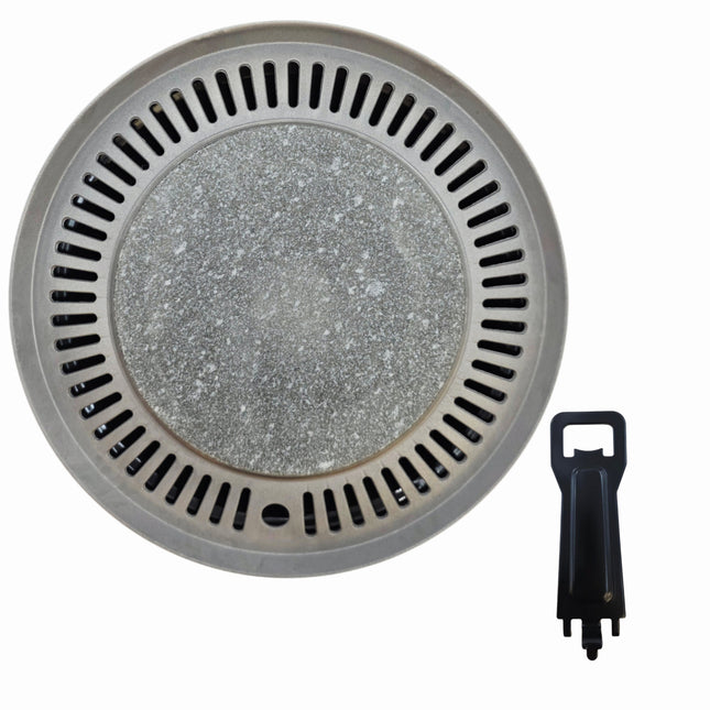 Easy Cooker Natural Germanium Stone Korean BBQ Grill Pan with Water Base & Lifting Tool 11.6 Inches - Made in Korea