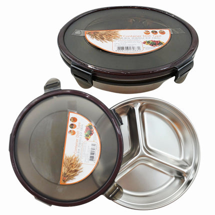 KOCO Fresh Container 3-Compartment Stainless Steel Food Container with Locking Lid - 7.5"