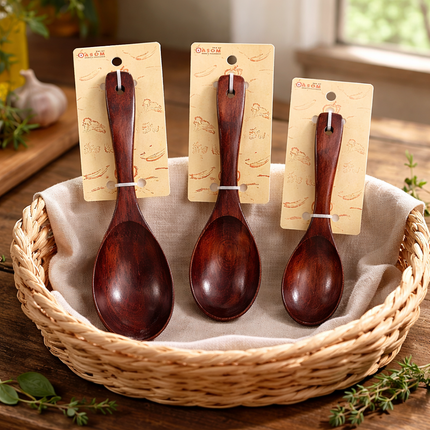 Dasom Solid Natural Wood Oval Ladles – Elongated Scoop Design (3 Sizes)