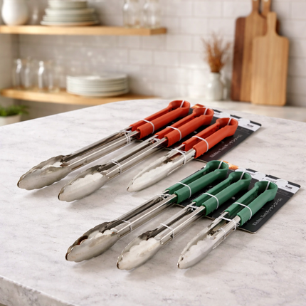 Kaizen Stainless Steel Kitchen Tongs with Silicone Grip - Choose From 3 Sizes & 2 Colors