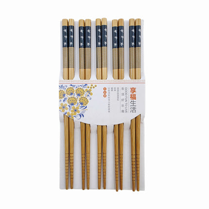 EVE Bamboo Chopsticks Set (5 Pairs) - Blue Pattern Handle Chopsticks
