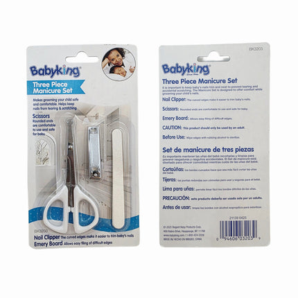 Babyking Baby Nail Care Manicure Set (3-Piece) - Infant Nail Clippers, Rounded Safety Scissors & Emery Board