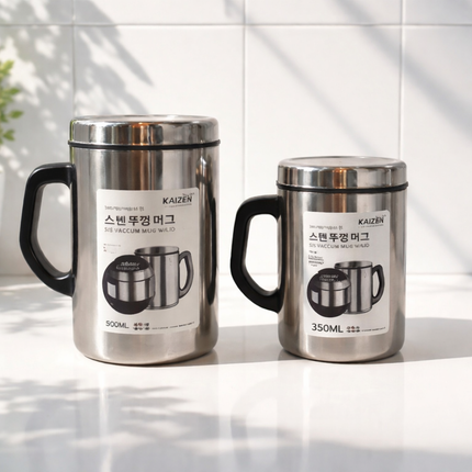 Kaizen Stainless Steel Vacuum Mug with Lid (2 Sizes) - 3 Layer Insulated Mug