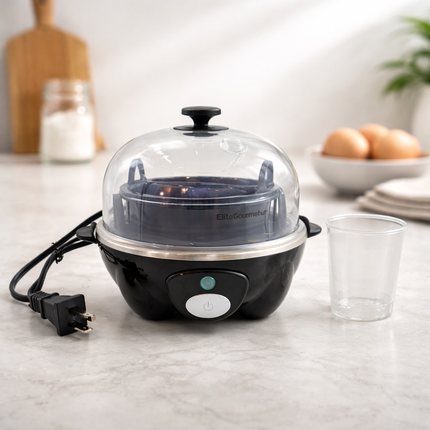 Elite Gourmet Automatic Easy Egg Cooker (7 Egg Capacity) – Electric Egg Boiler, Poacher & Omelet Maker