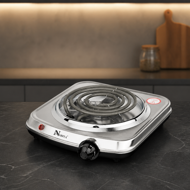 Narita Electric Single Burner Hot Plate - 1000W Spiral Coil Countertop Burner - 11" x 12" - ETL Listed