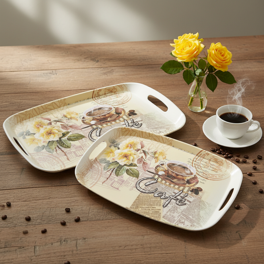 "Flower & Coffee Café" Food/Drink Serving Trays - 3 Sizes