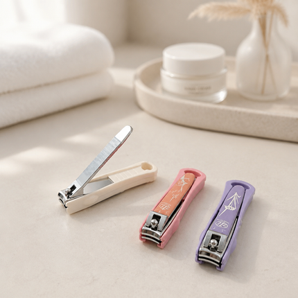 Triple Seven 777 Stainless Steel 2.5" Long Nail Clippers with Clipping Catcher Case & Nail Filer - Fingernail Cutters - 3 Colors (Pink, White or Purple) - Made in Korea